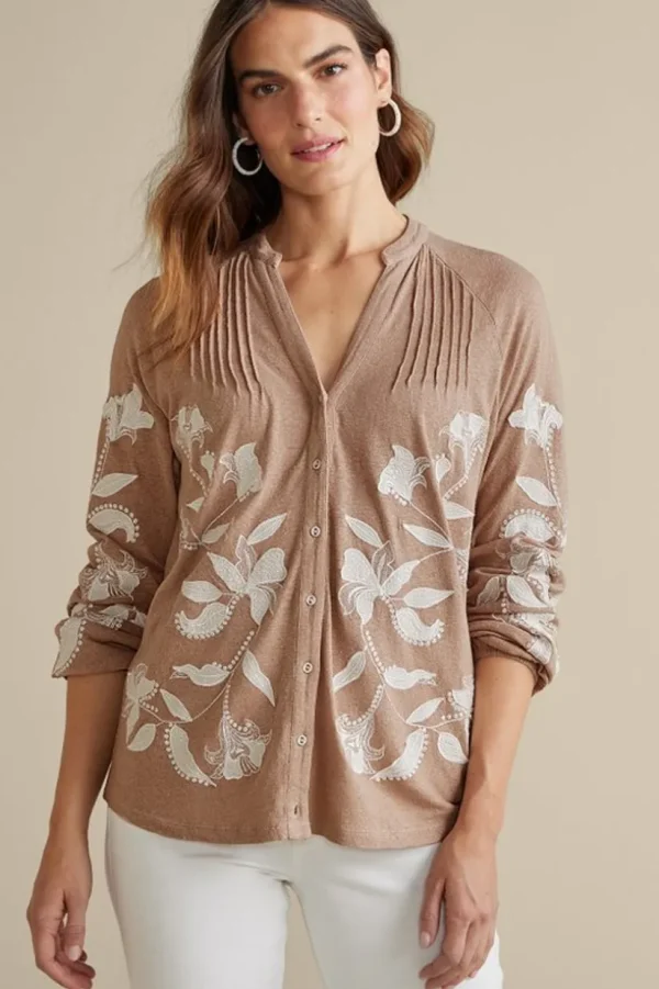 Alva Embroidered Knit Top<Soft Surroundings Online