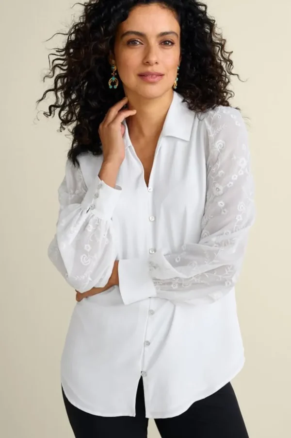 Calathea Embroidered Sleeve Shirt<Soft Surroundings Online