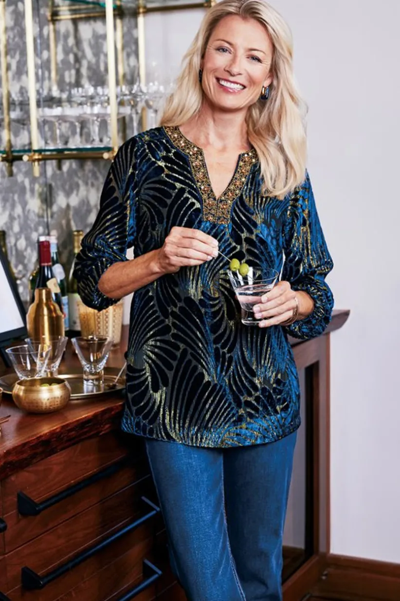 Adrienne Embroidered Velvet Tunic<Soft Surroundings Hot