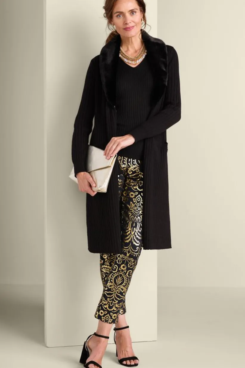 Amalie Faux Fur Collar Ribbed Cardigan<Soft Surroundings New