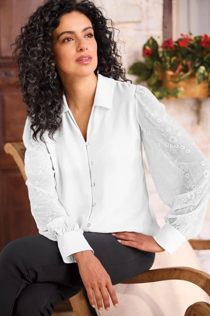 Calathea Embroidered Sleeve Shirt<Soft Surroundings Online