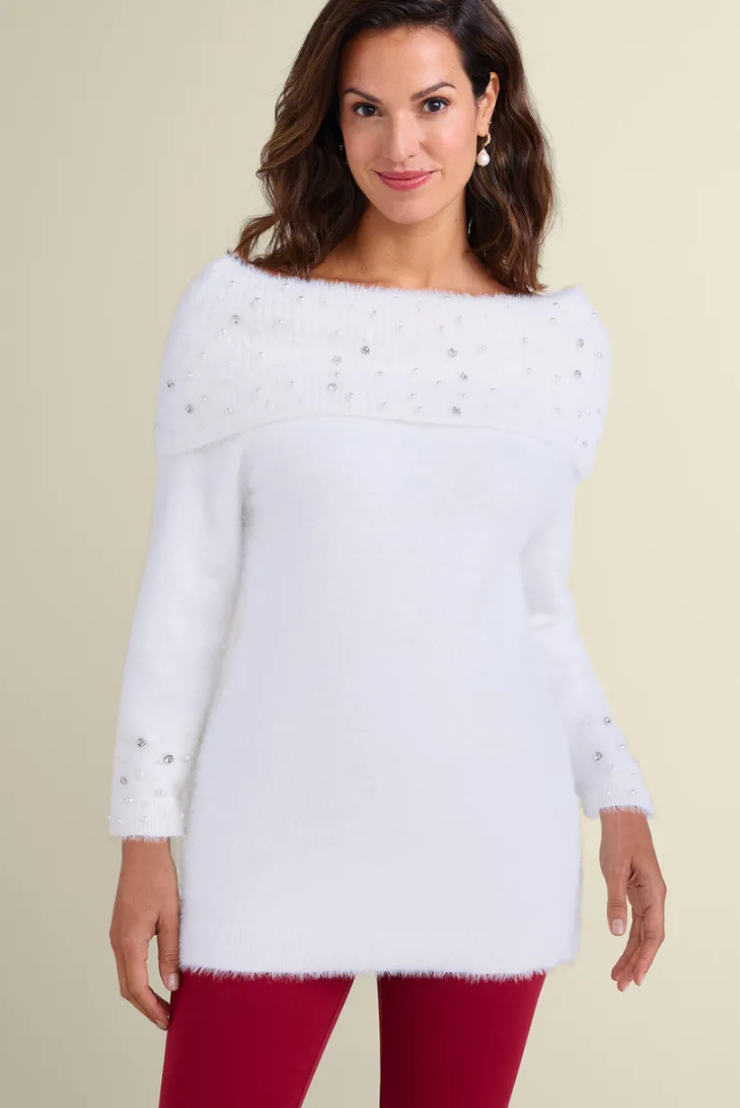 Christina Embellished Cowl Neck Sweater Tunic<Soft Surroundings Fashion