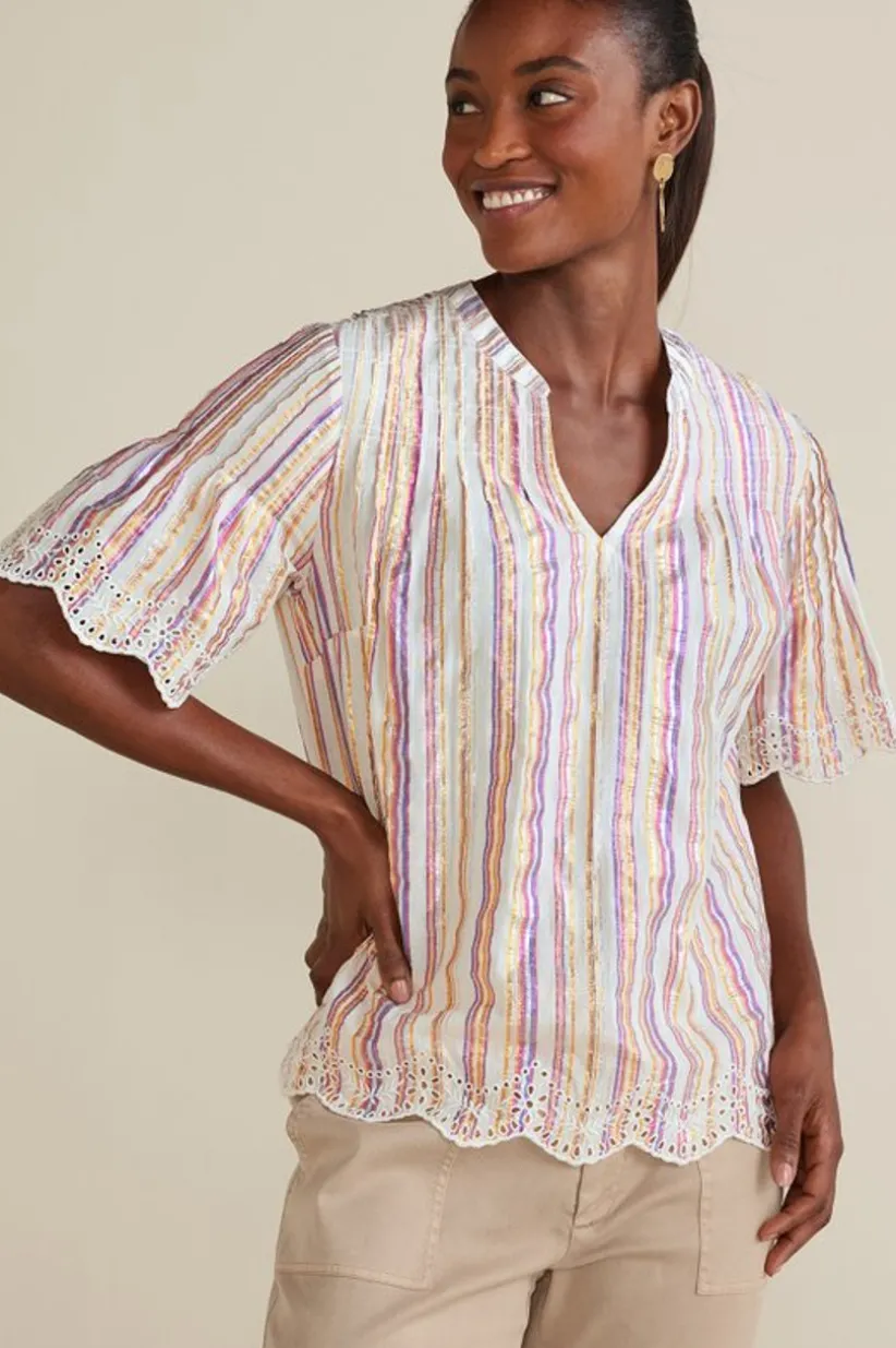 Ciel Metallic Stripe Eyelet Top<Soft Surroundings Outlet