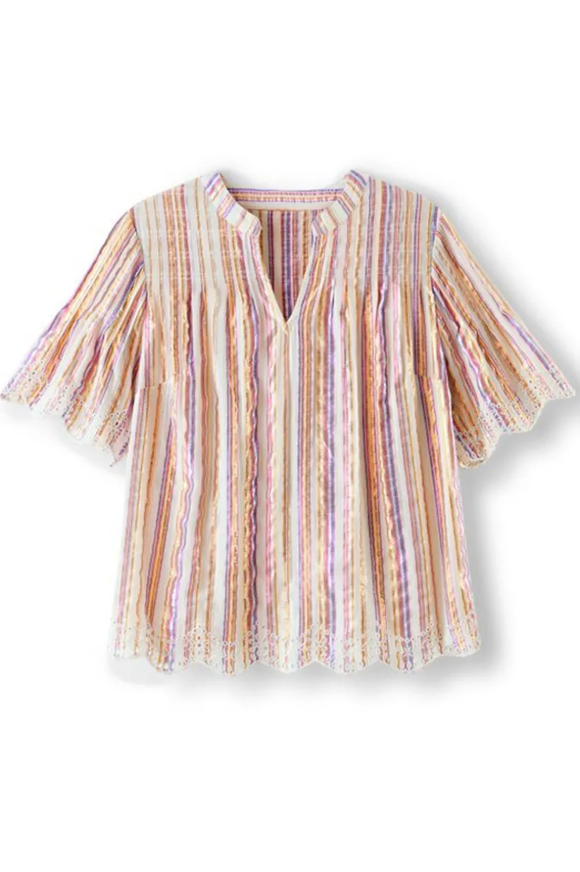 Ciel Metallic Stripe Eyelet Top<Soft Surroundings Outlet