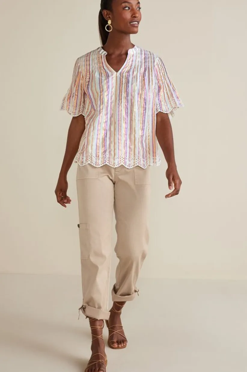 Ciel Metallic Stripe Eyelet Top<Soft Surroundings Outlet