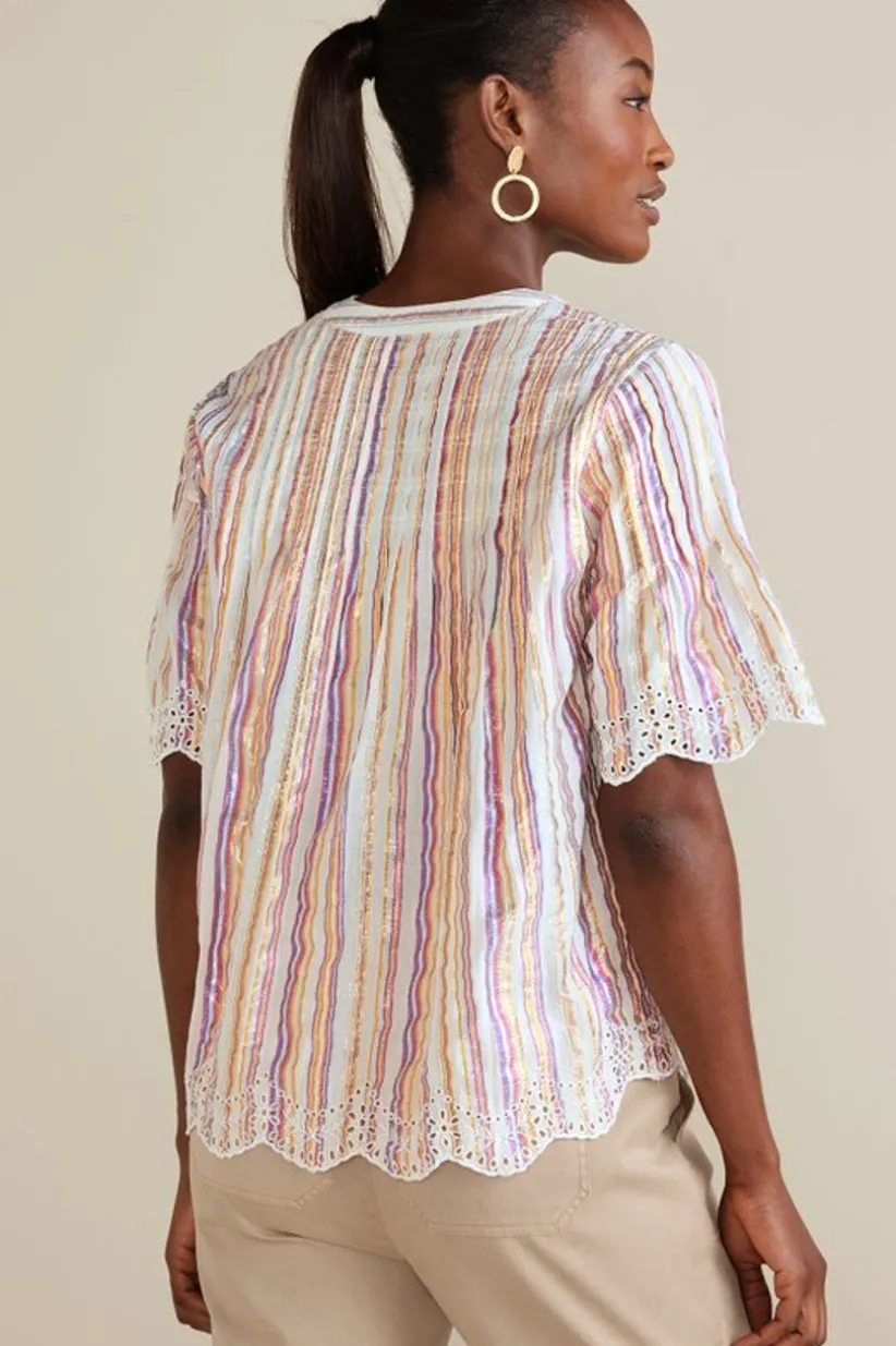 Ciel Metallic Stripe Eyelet Top<Soft Surroundings Outlet