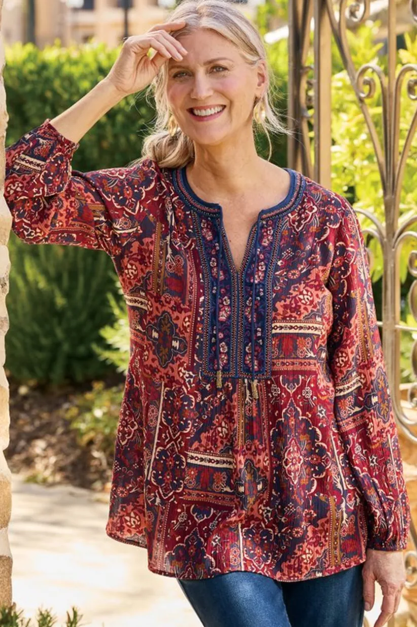 Cindra Embroidered Gauze Tunic<Soft Surroundings Fashion