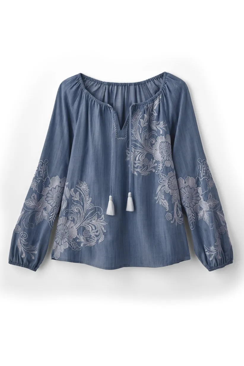 Diya Embroidered Tencel™ Peasant Top<Soft Surroundings Clearance