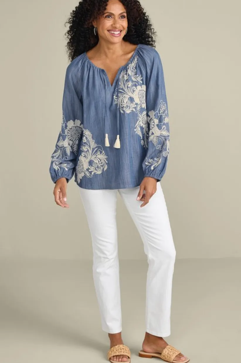 Diya Embroidered Tencel™ Peasant Top<Soft Surroundings Clearance
