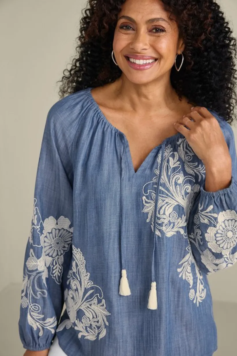 Diya Embroidered Tencel™ Peasant Top<Soft Surroundings Clearance
