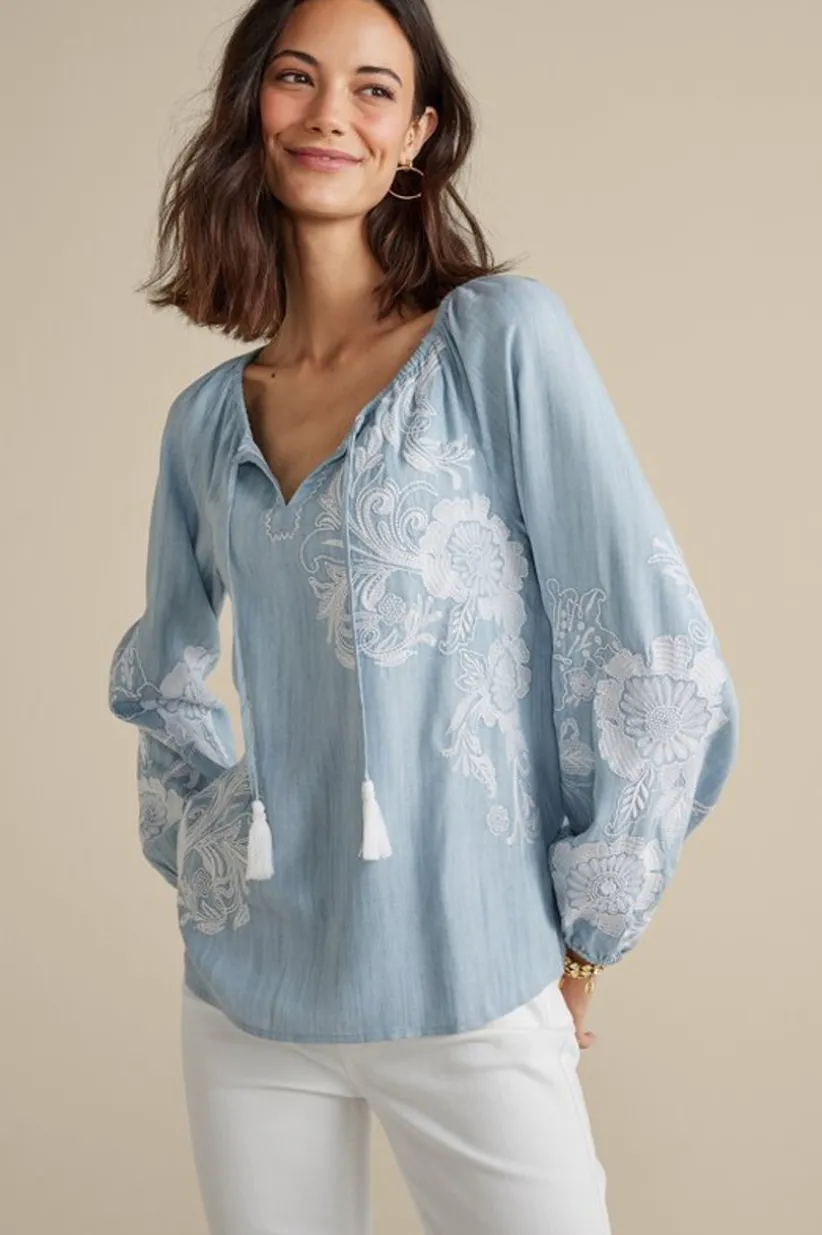 Diya Embroidered Tencel™ Peasant Top<Soft Surroundings Clearance