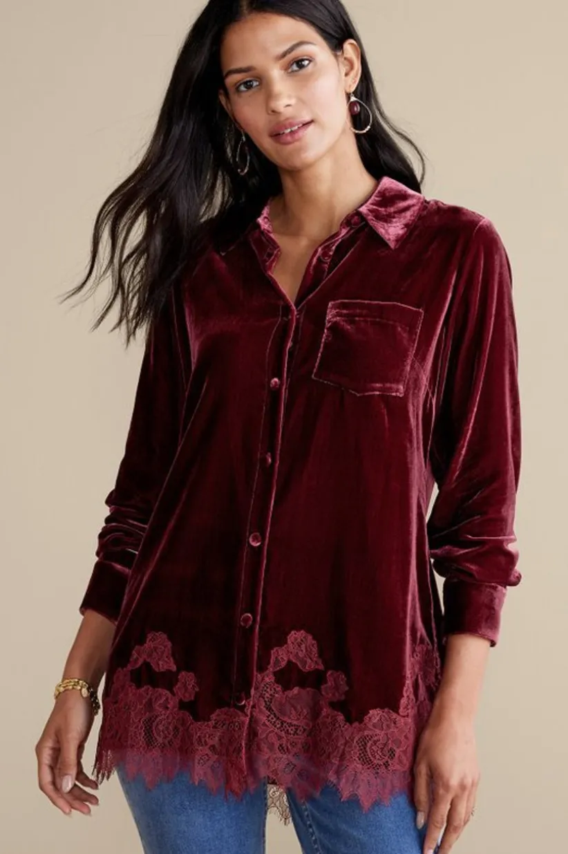 Eden Velvet and Lace Shirt<Soft Surroundings Fashion