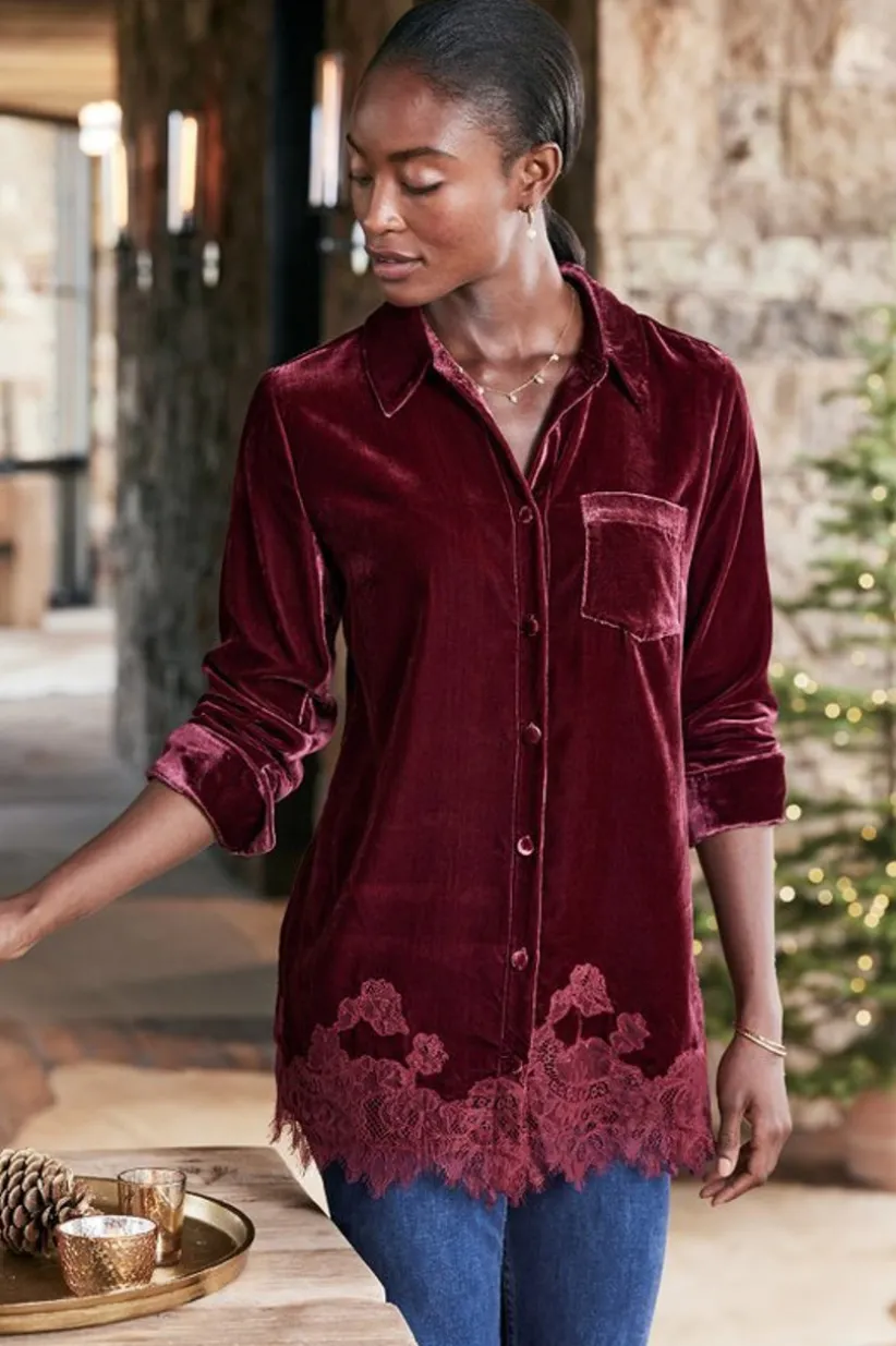 Eden Velvet and Lace Shirt<Soft Surroundings Fashion