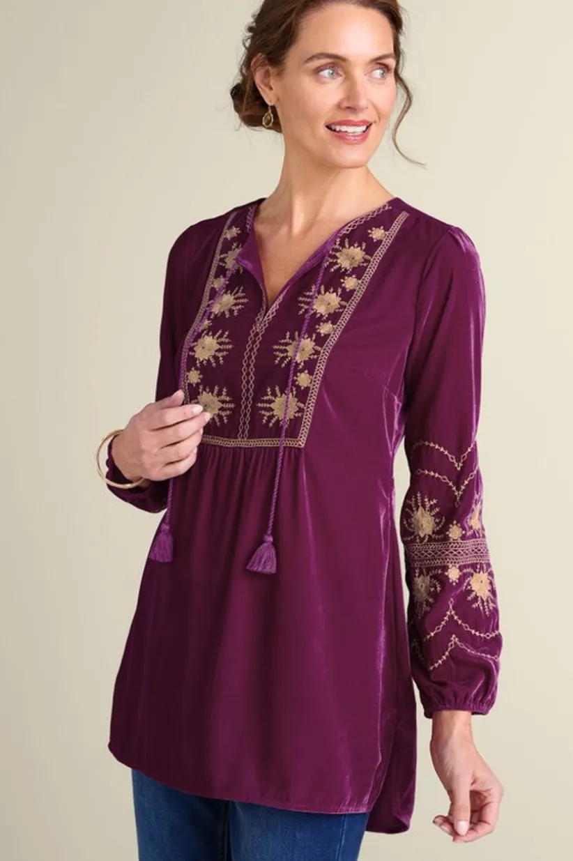 Evelyne Embroidered Velvet Tunic<Soft Surroundings Fashion