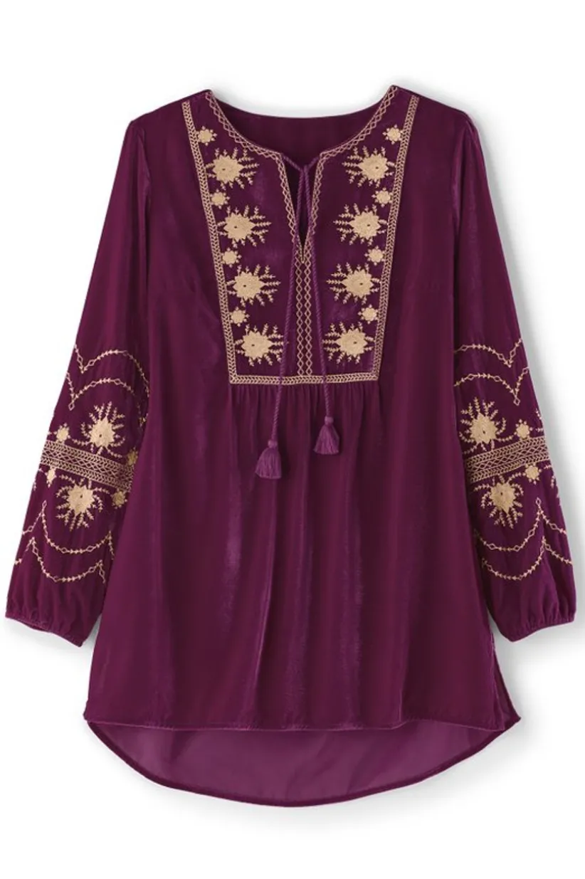 Evelyne Embroidered Velvet Tunic<Soft Surroundings Fashion