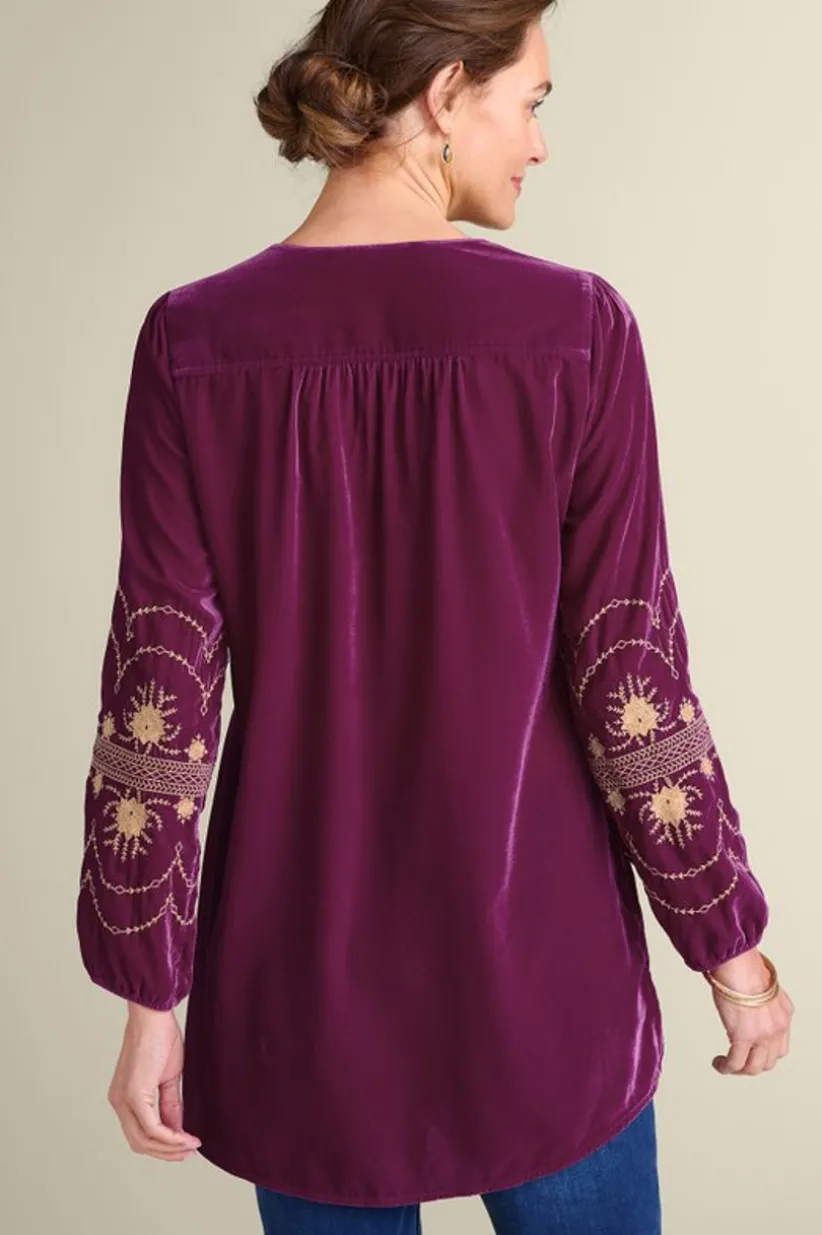Evelyne Embroidered Velvet Tunic<Soft Surroundings Fashion