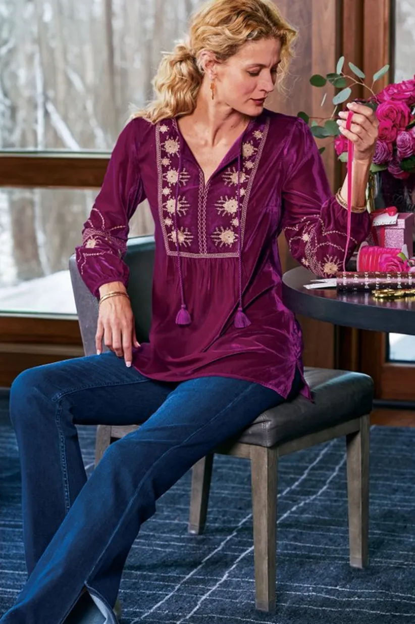 Evelyne Embroidered Velvet Tunic<Soft Surroundings Fashion