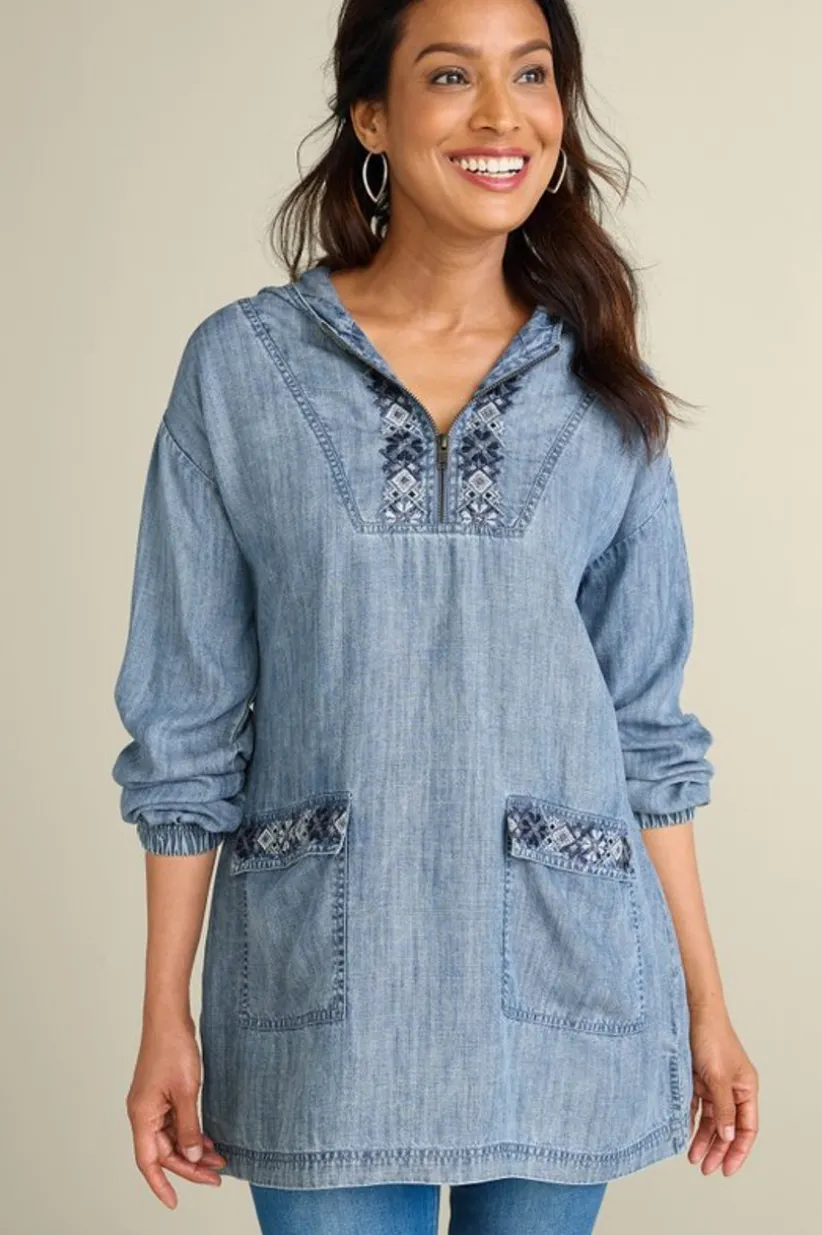 Evie Embroidered Tencel Hoodie<Soft Surroundings Clearance
