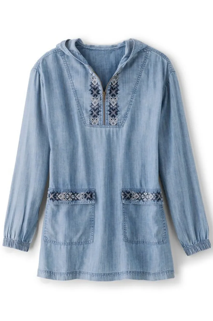 Evie Embroidered Tencel Hoodie<Soft Surroundings Clearance