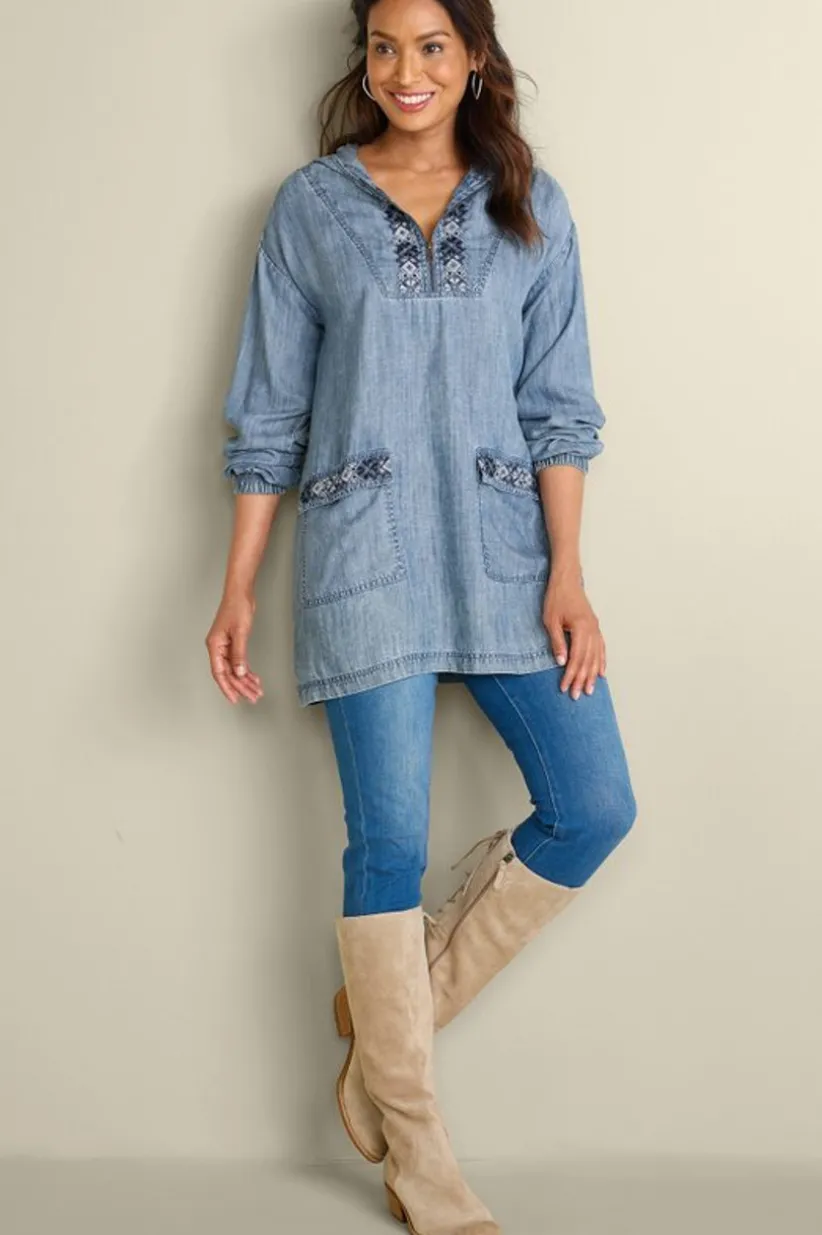 Evie Embroidered Tencel Hoodie<Soft Surroundings Clearance