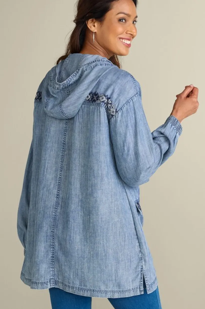 Evie Embroidered Tencel Hoodie<Soft Surroundings Clearance