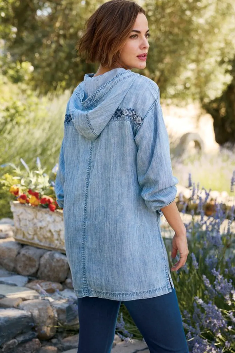 Evie Embroidered Tencel Hoodie<Soft Surroundings Clearance