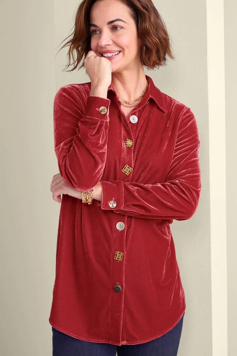 Filigree Velvet Boyfriend Shirt<Soft Surroundings Fashion