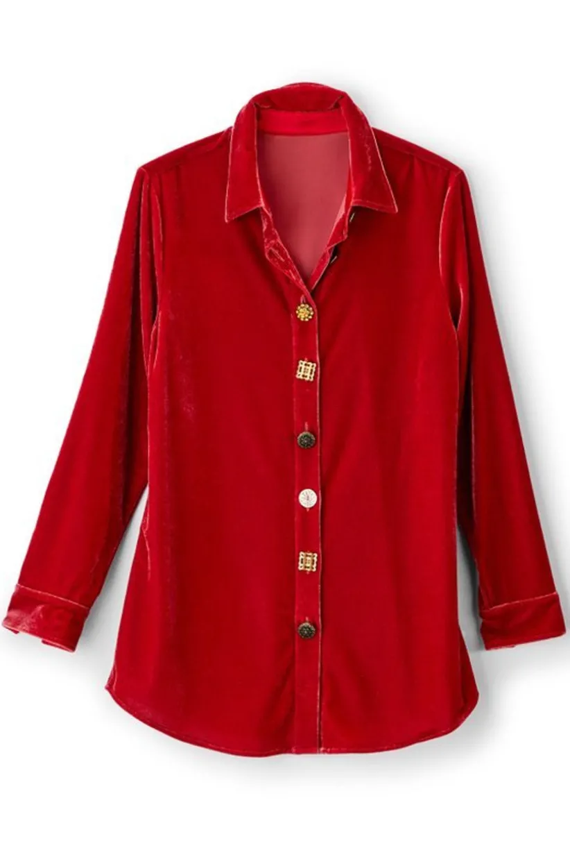Filigree Velvet Boyfriend Shirt<Soft Surroundings Fashion
