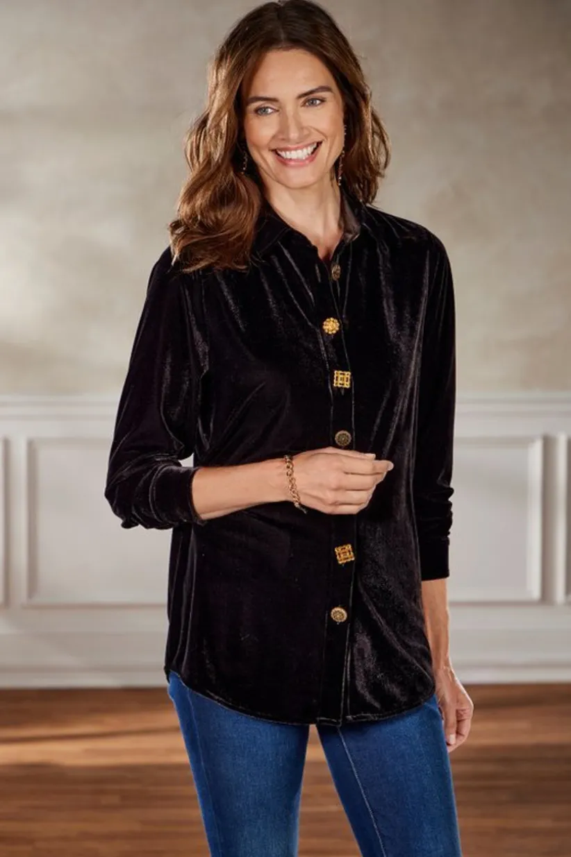 Filigree Velvet Boyfriend Shirt<Soft Surroundings Fashion