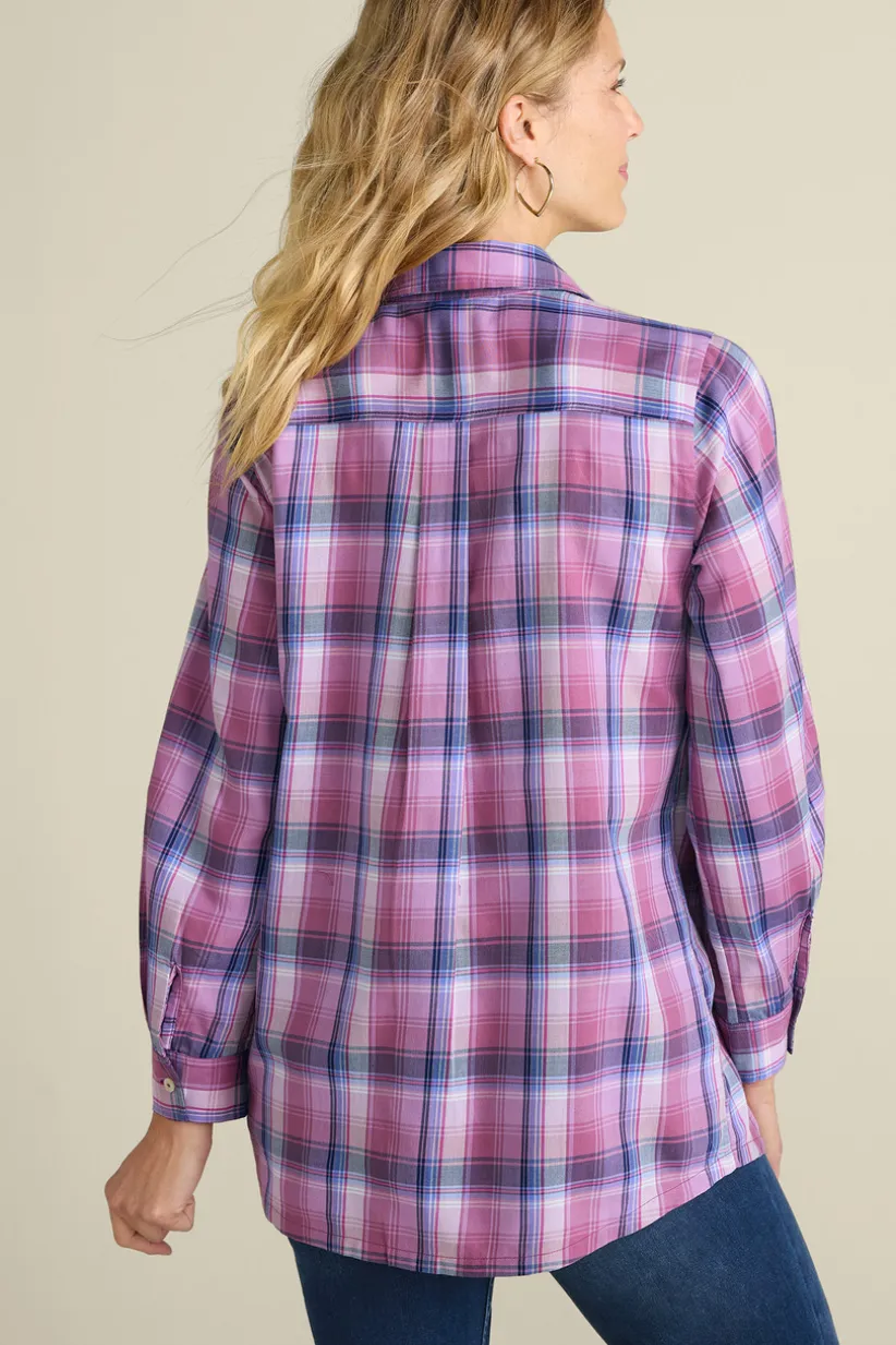 Gracie Embroidered Plaid Big Shirt<Soft Surroundings Discount