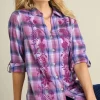 Gracie Embroidered Plaid Big Shirt<Soft Surroundings Discount
