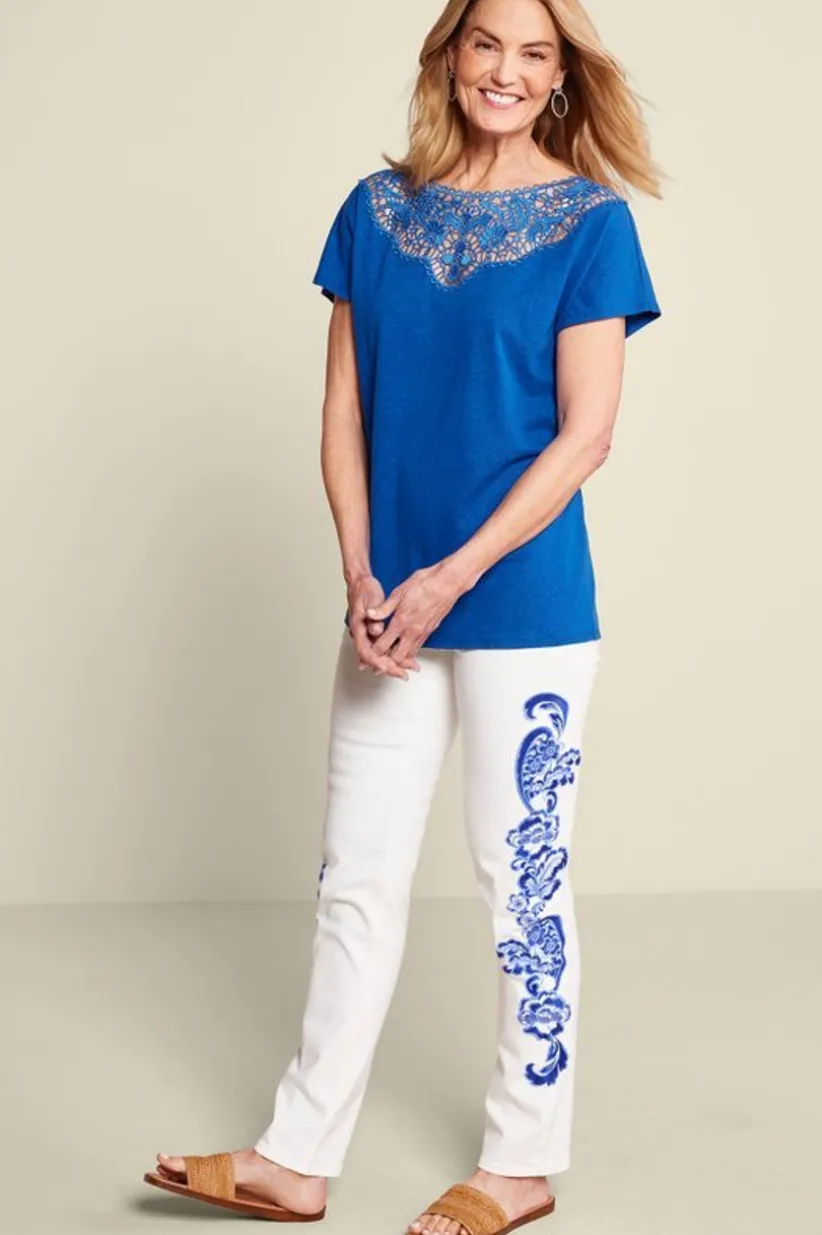 Luella Linen Blend Lace Tee<Soft Surroundings Hot
