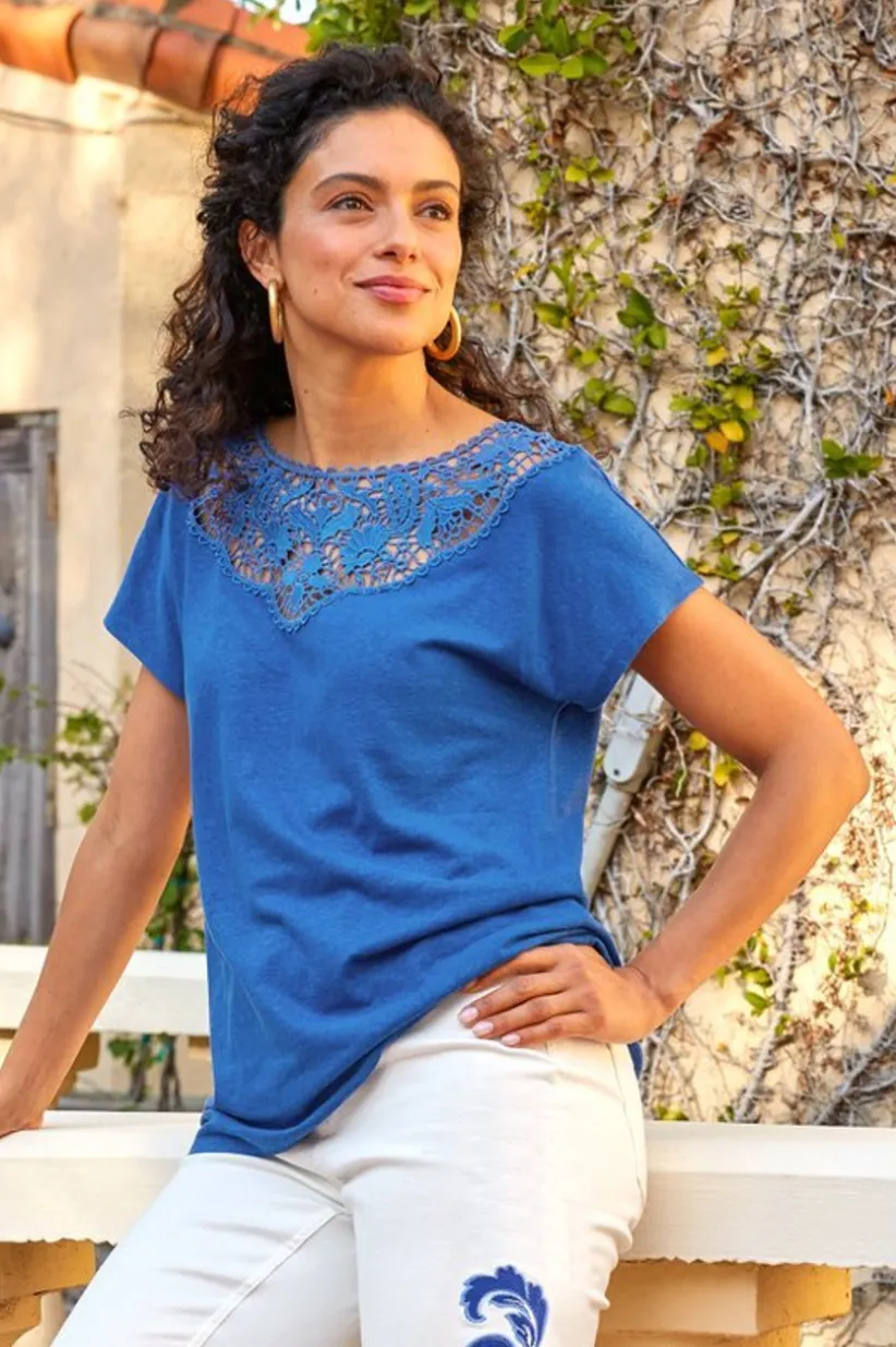 Luella Linen Blend Lace Tee<Soft Surroundings Hot