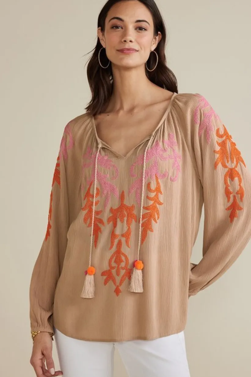Noura Embroidered Gauze Pullover<Soft Surroundings Best