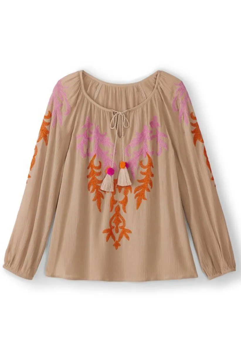 Noura Embroidered Gauze Pullover<Soft Surroundings Best