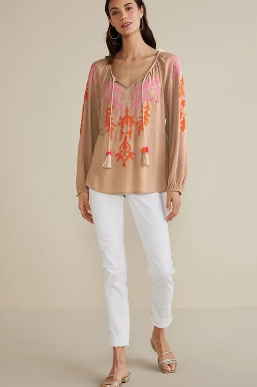 Noura Embroidered Gauze Pullover<Soft Surroundings Best