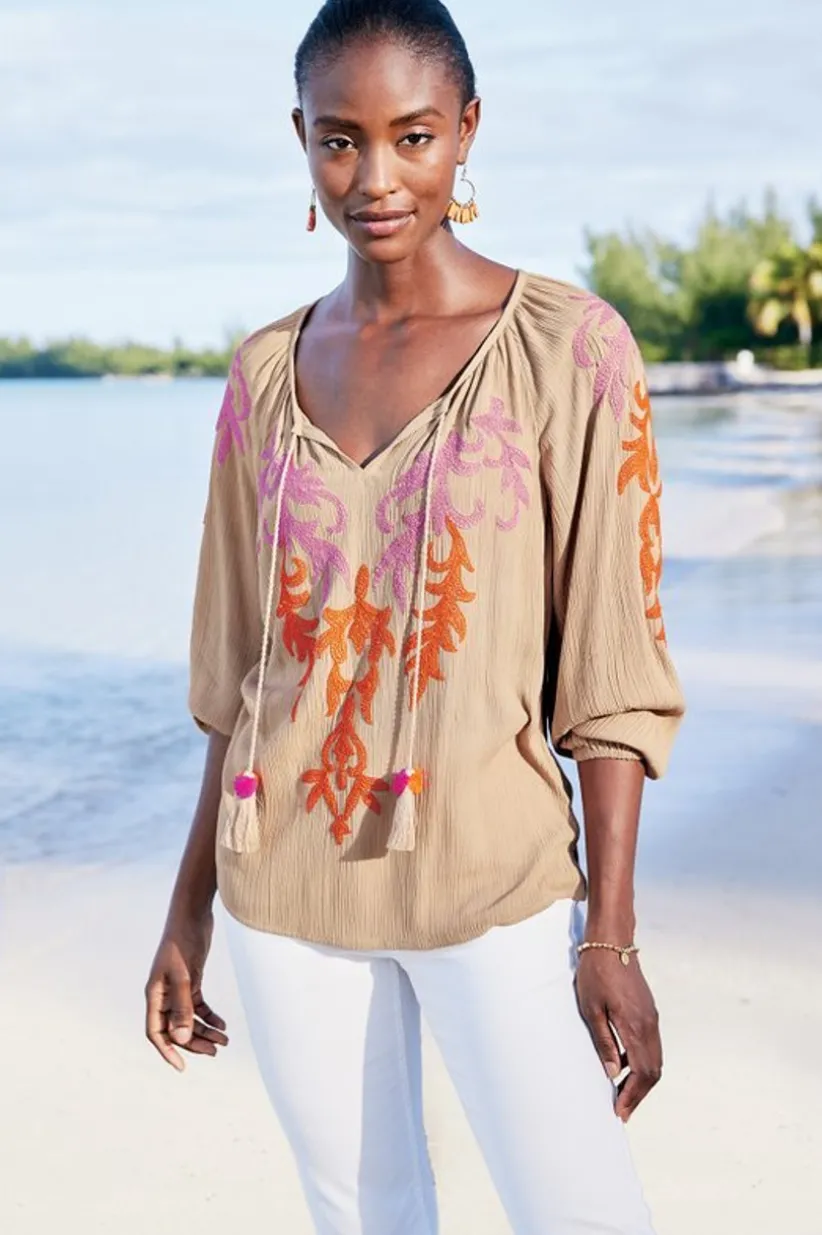 Noura Embroidered Gauze Pullover<Soft Surroundings Best