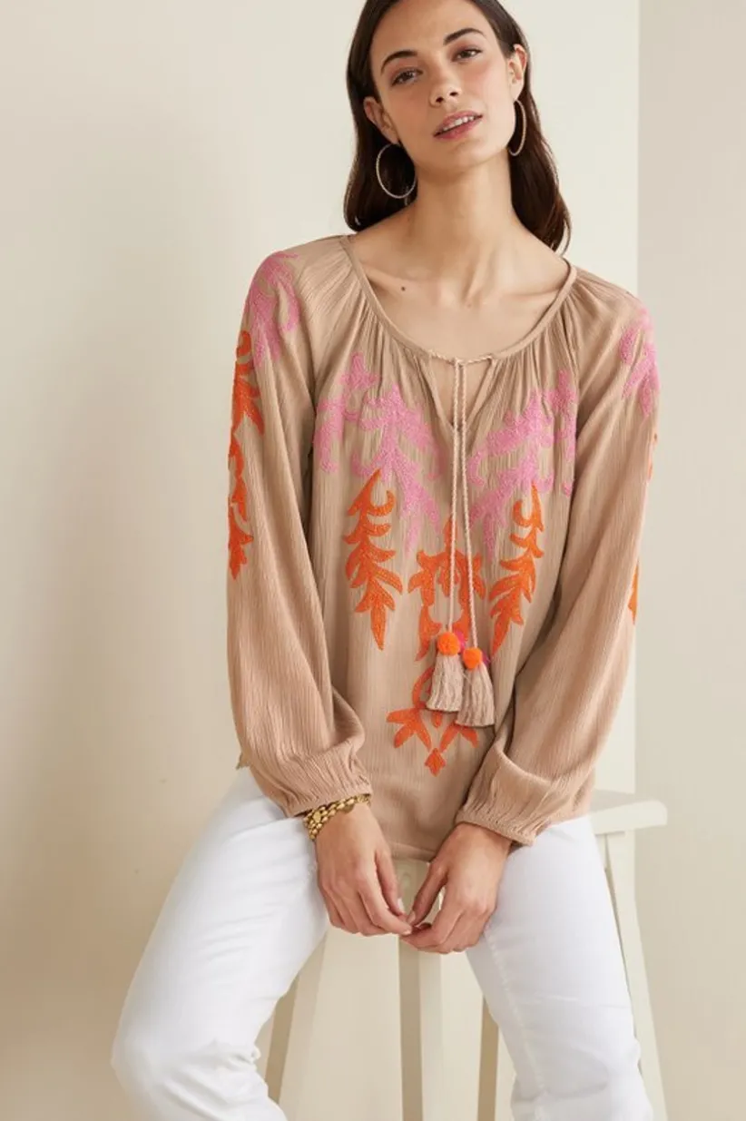Noura Embroidered Gauze Pullover<Soft Surroundings Best