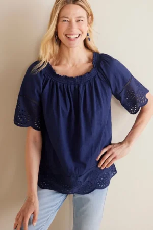 Rahma Eyelet Trimmed Tee<Soft Surroundings Online