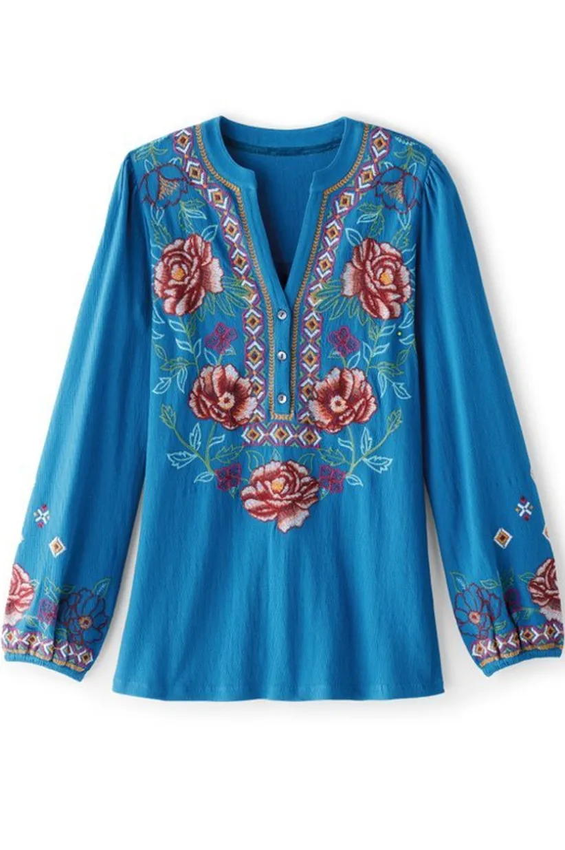 Riva Embroidered Knit Gauze Top<Soft Surroundings Fashion