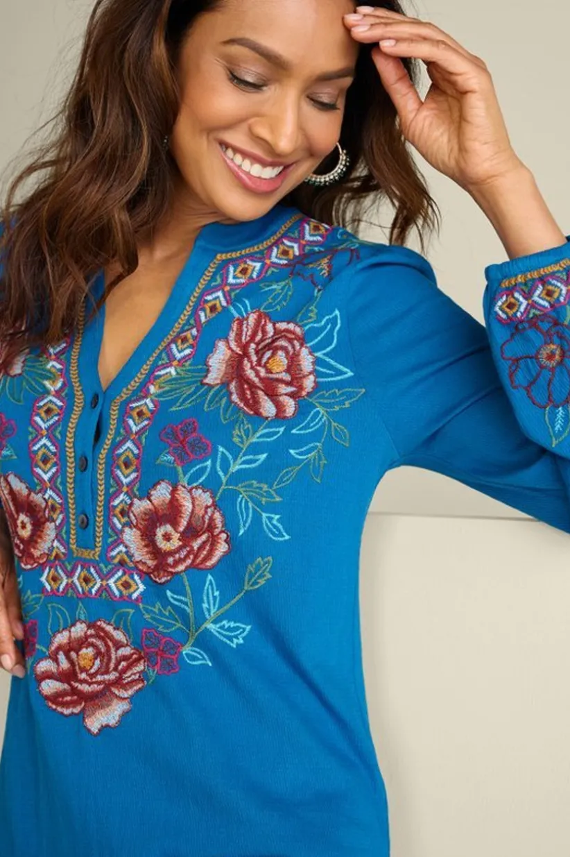 Riva Embroidered Knit Gauze Top<Soft Surroundings Fashion