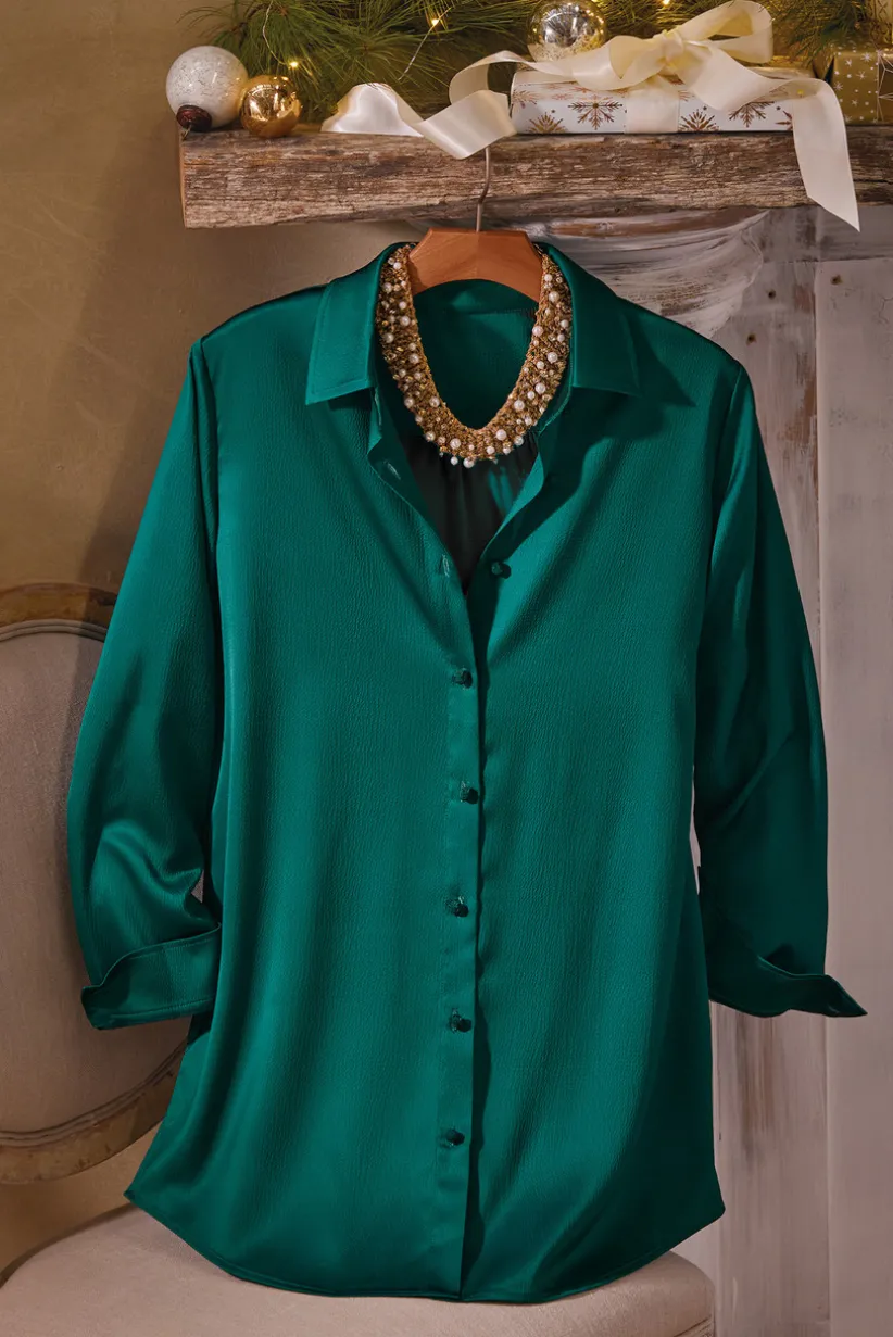 Satin Boyfriend Shirt<Soft Surroundings Hot