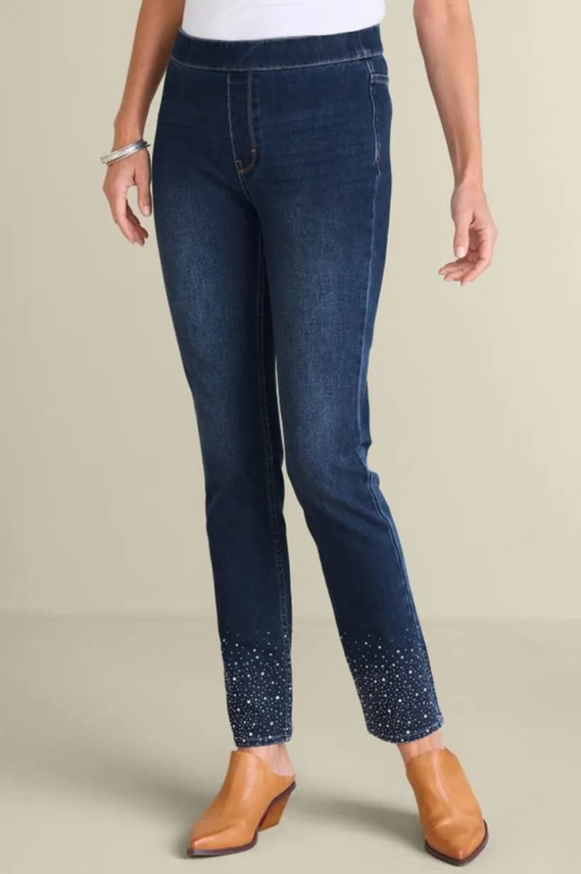 Ultimate Denim Crystal Pull-On Slim Leg Jeans<Soft Surroundings Discount