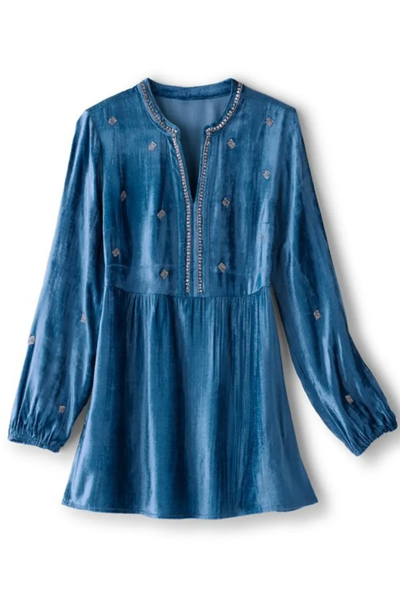 Verna Embellished Velvet Tunic<Soft Surroundings Clearance