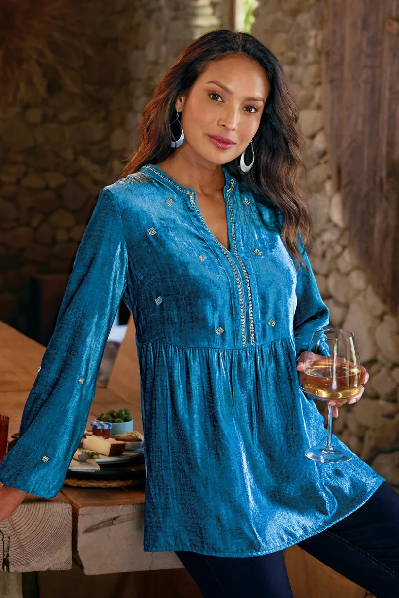 Verna Embellished Velvet Tunic<Soft Surroundings Clearance