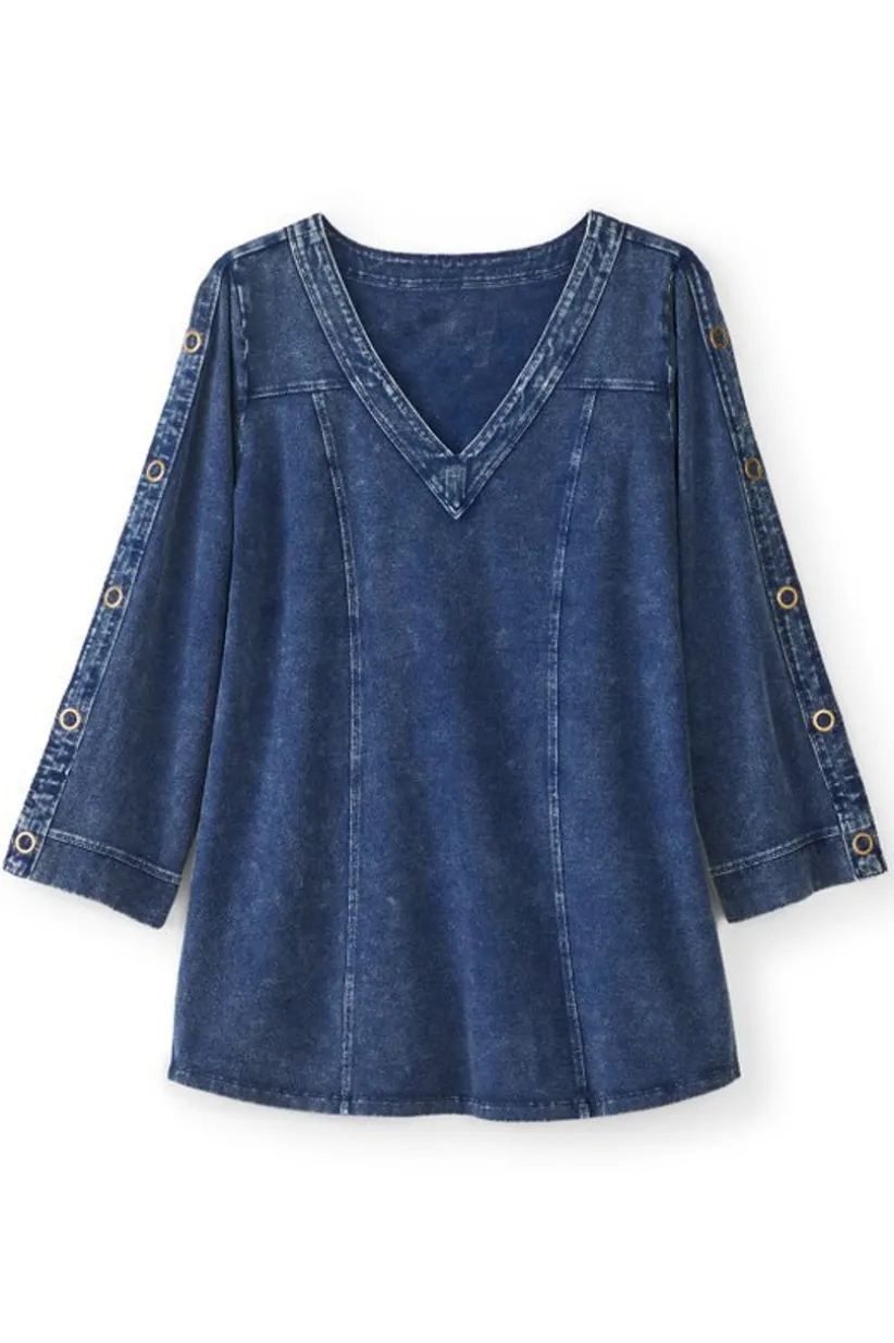 Wilma Washed Knit Denim Tunic<Soft Surroundings Fashion