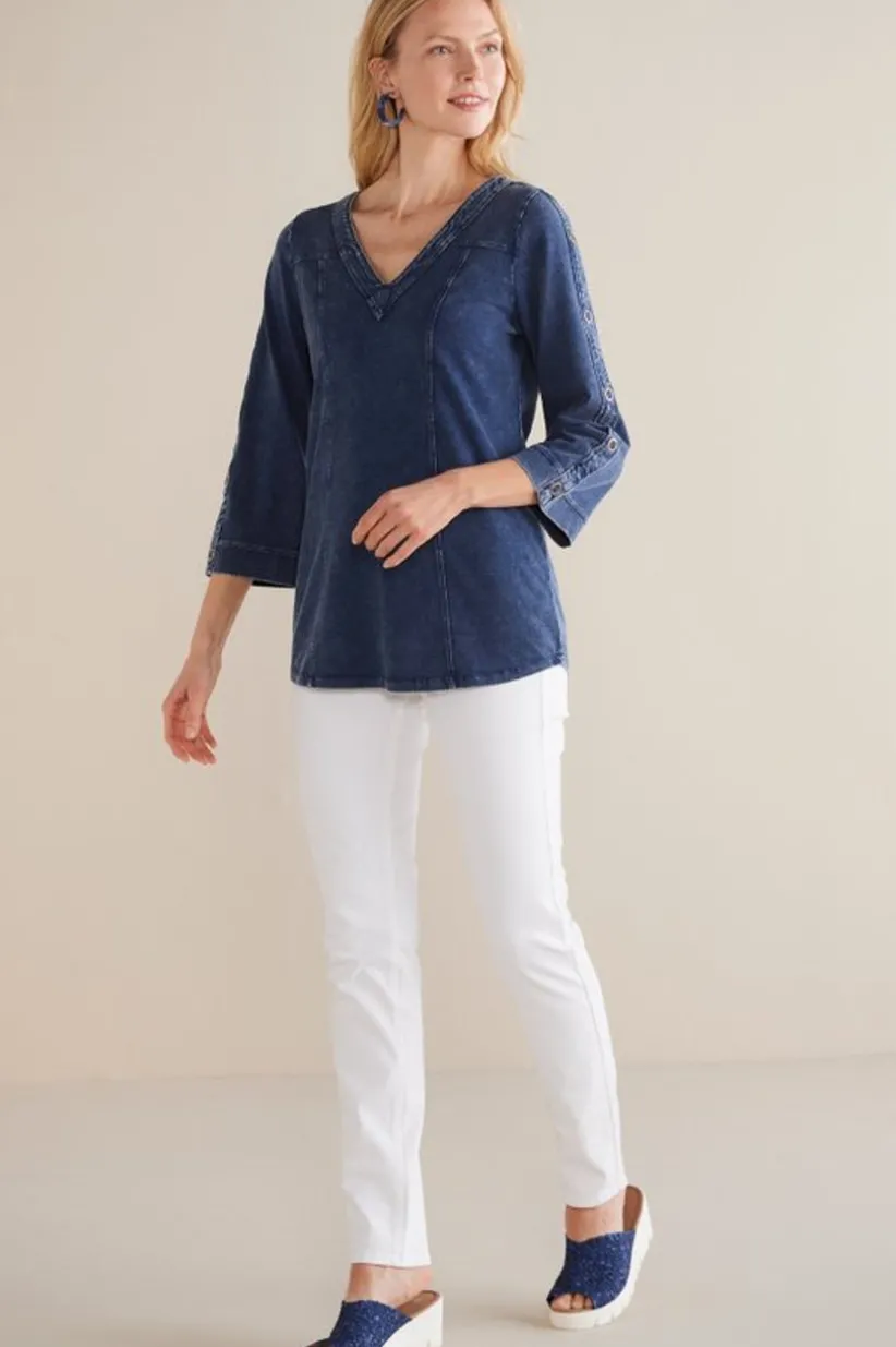 Wilma Washed Knit Denim Tunic<Soft Surroundings Fashion