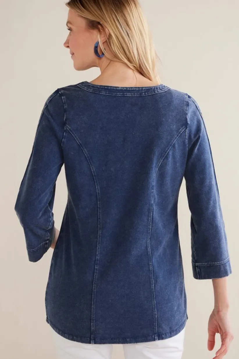 Wilma Washed Knit Denim Tunic<Soft Surroundings Fashion