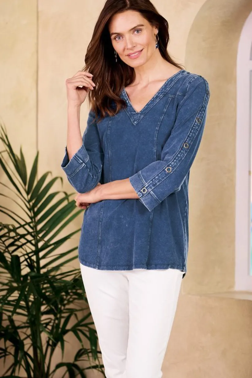 Wilma Washed Knit Denim Tunic<Soft Surroundings Fashion
