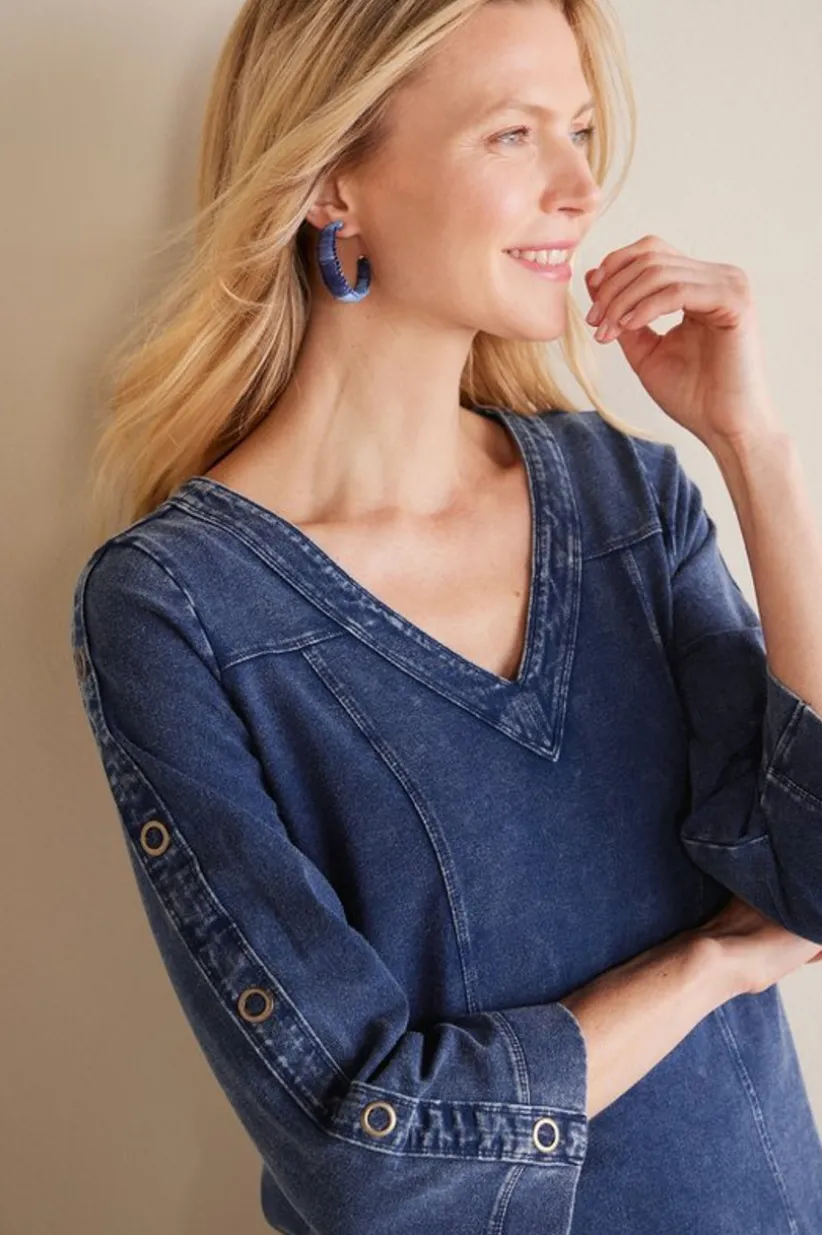 Wilma Washed Knit Denim Tunic<Soft Surroundings Fashion